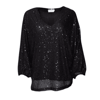 Mia -Mesh Sequin Top-Black