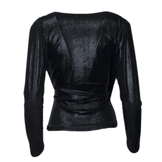 Kourtney - Wet Look V Neck Wrap Top - Black