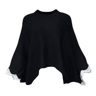 Judy- Black Poncho- White Trimming