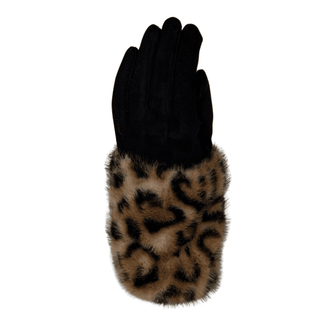 Deep Fur Cuff Glove -Leopard Print