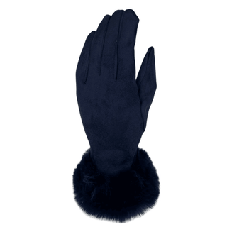Soft Gloves- Navy Blue-Fur Trim