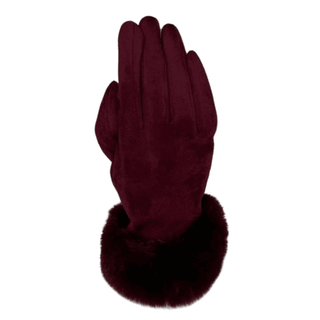 Soft Gloves- Burgundy -Fur Trim