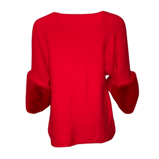 Joy- Red- V-neck Jumper/ Fur Sleeves