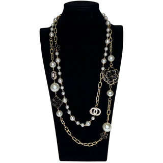 Layered Chanel- Necklace- Black Flower