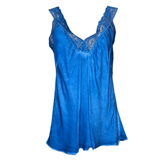 Satin Cami with lace neckline - royal blue-www.neola.ie