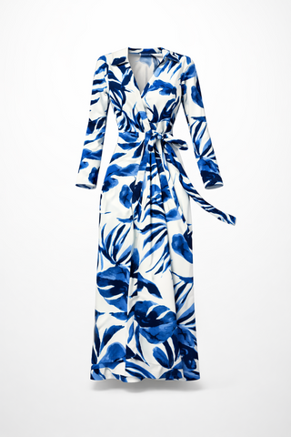 Isabella Blue Botanical Wrap Maxi Dress