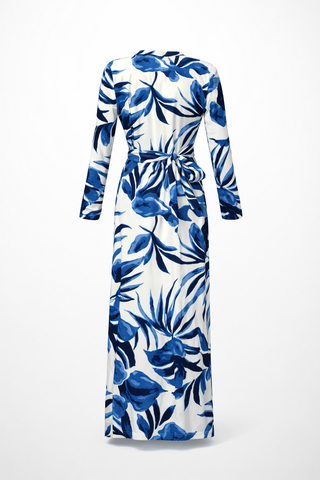 Isabella Blue Botanical Wrap Maxi Dress