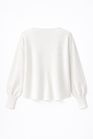 Soft Cream Puff-Sleeve Knit Jumper