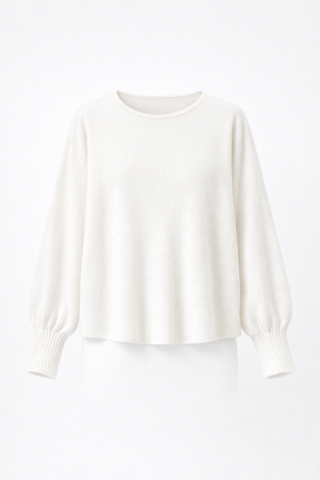 Soft Cream Puff-Sleeve Knit Jumper