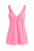 Satin Cami with lace neckline - Candy Pink
