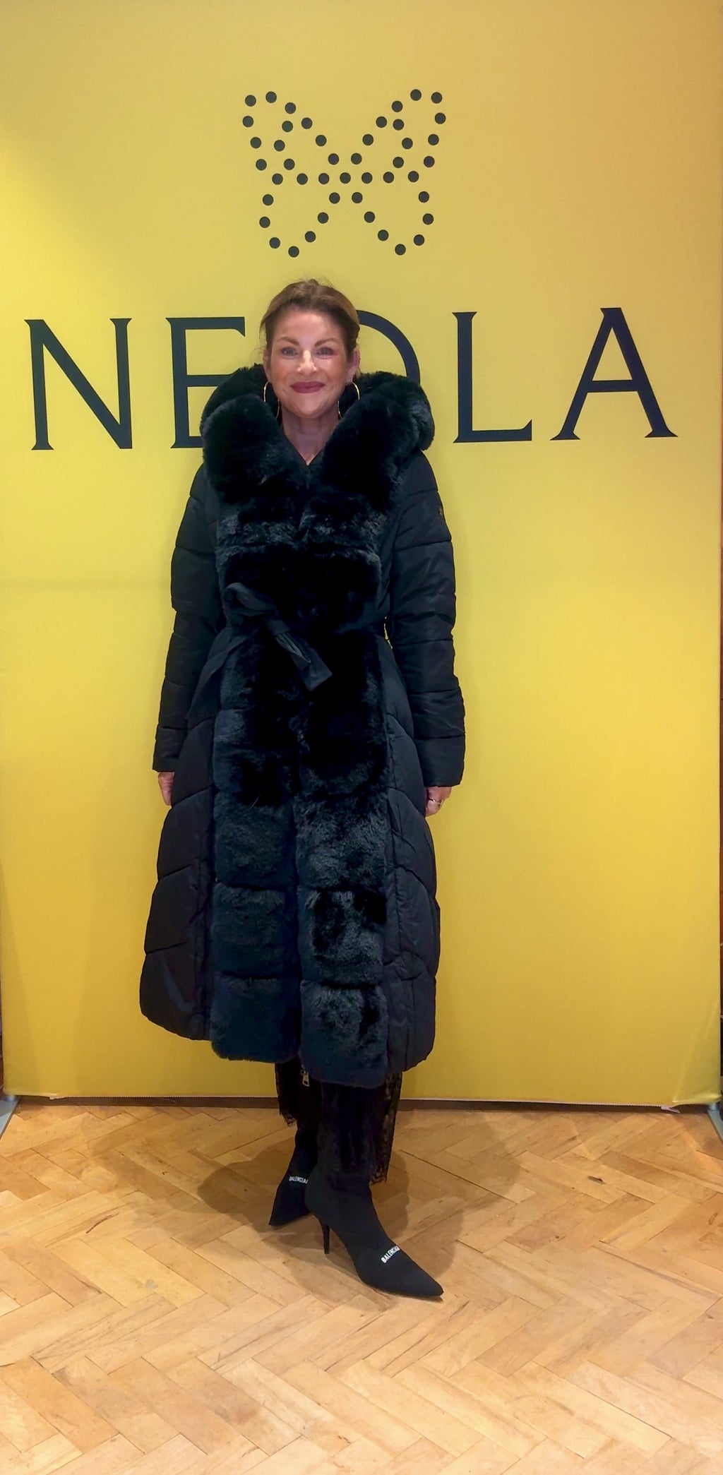 Ciara Black Fur Puffer Long Coat