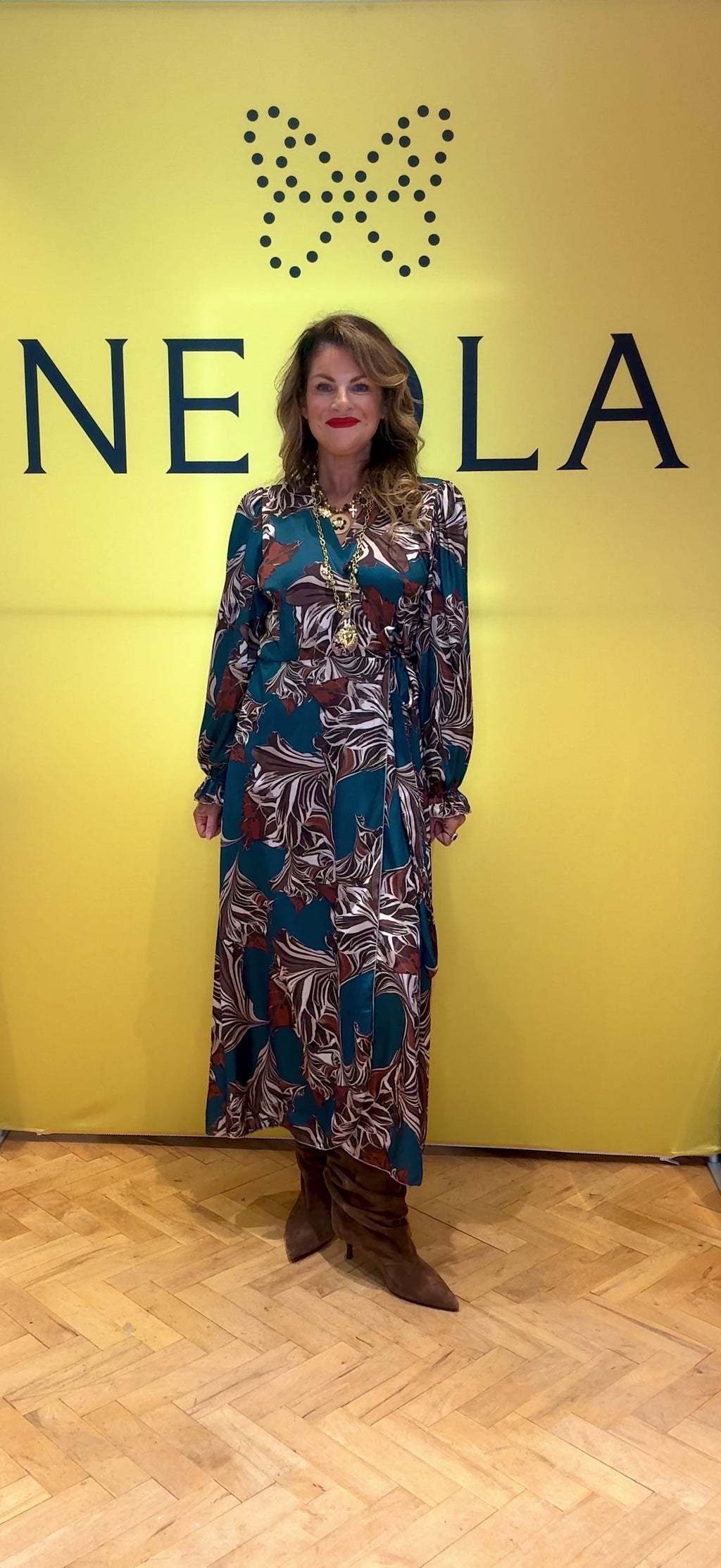Lea - Floral Wrap Dress -Teal/Choco