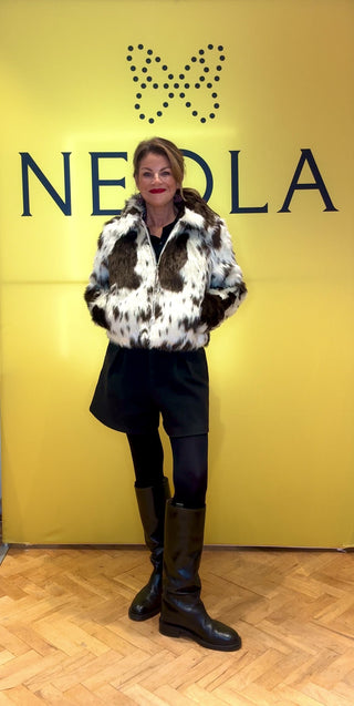 Jackie - Cowhide Print Faux Fur Jacket