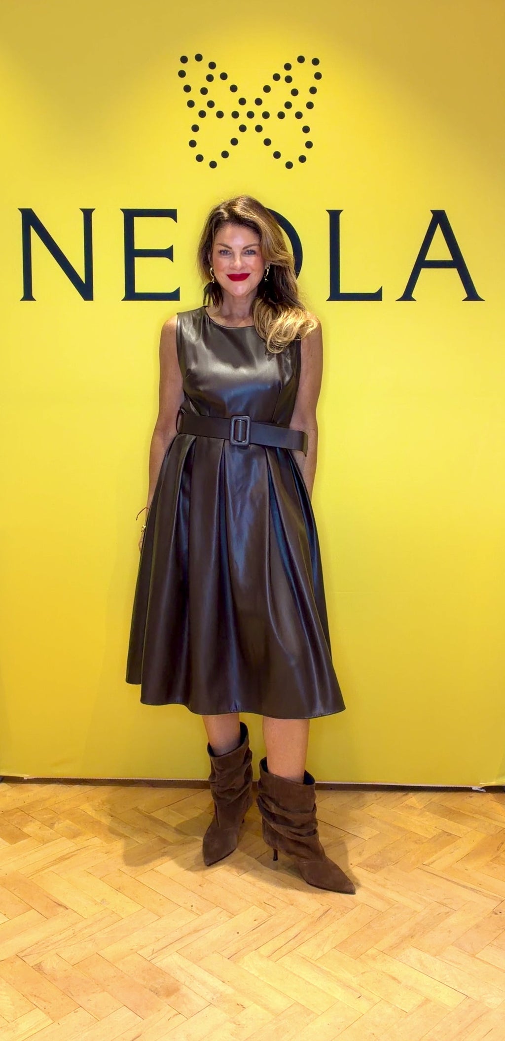 Hannah - Faux Leather Dress- Chocolate Brown