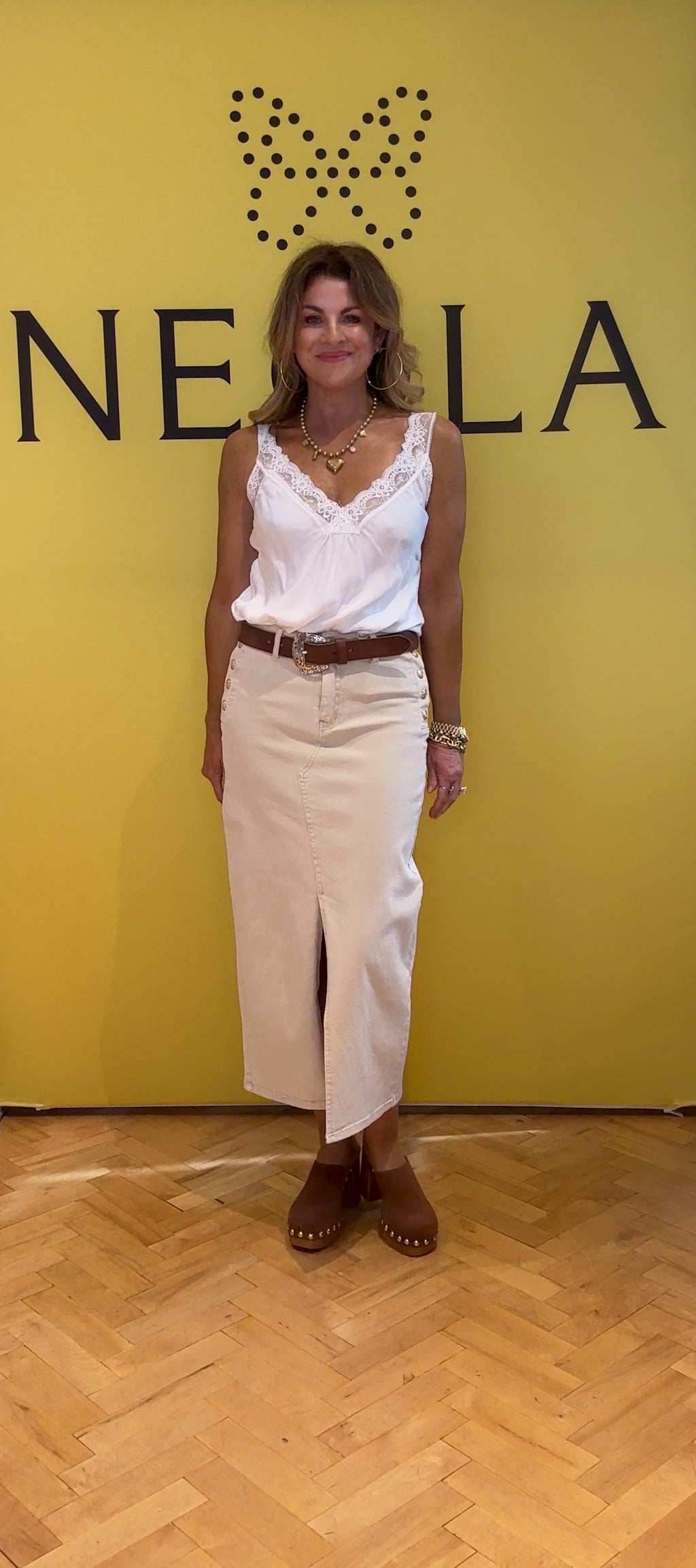 Frantic Denim Skirt - Cream Beige
