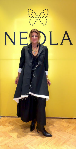 Katyyia- Black Dress Coat- Black/Winter White