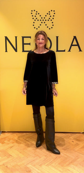 Bloom Velvet Tunic Dress - Black