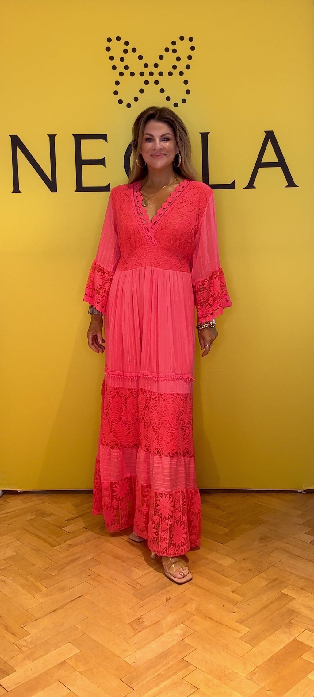 Calista long sleeve lace dress - Coral