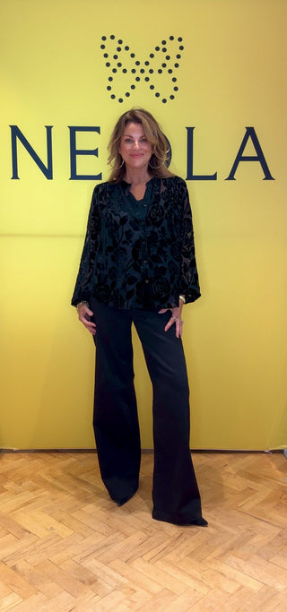 Ingrid Velvet Floral Blouse - Black