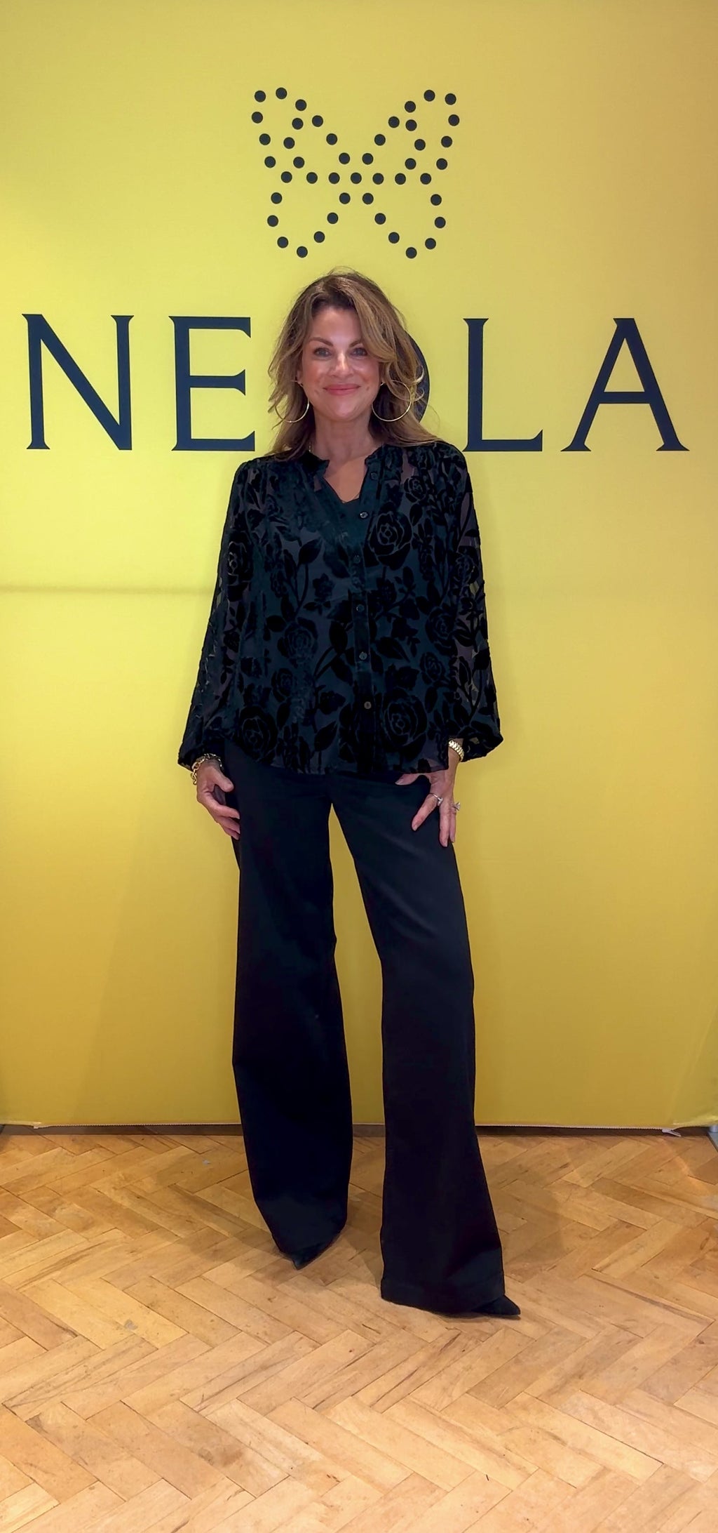 Ingrid Velvet Floral Blouse - Black