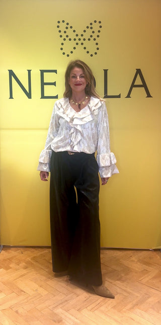 Monaca Ruffle Velvet Blouse- Cream