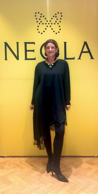 Quinnie - Asymmetrical Dress with Lace Black