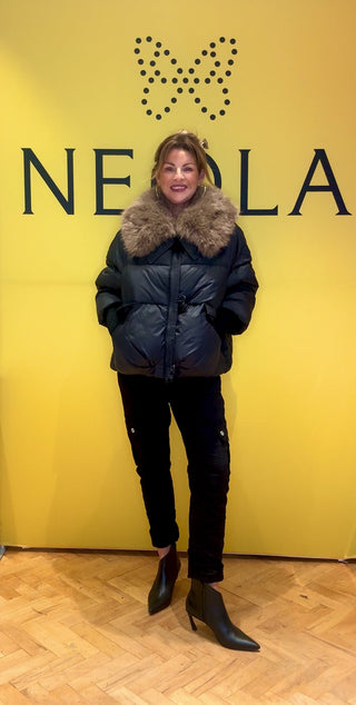 Kimberly Black Puff Fur Collar Coat