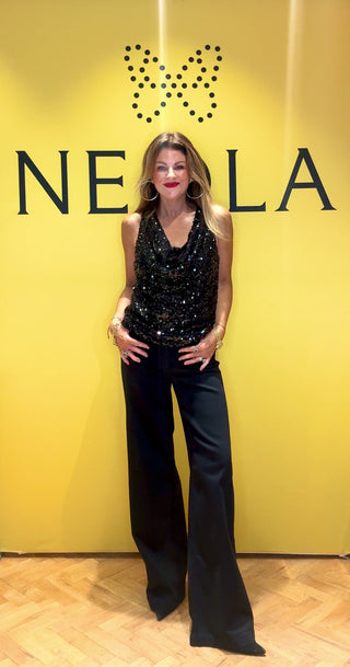 Michelle-Black Sequin- Cowl Neckline