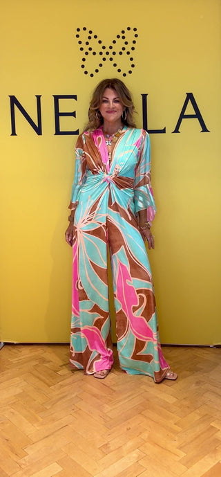 Artista Palazzo Jumpsuit - Turq/Brown