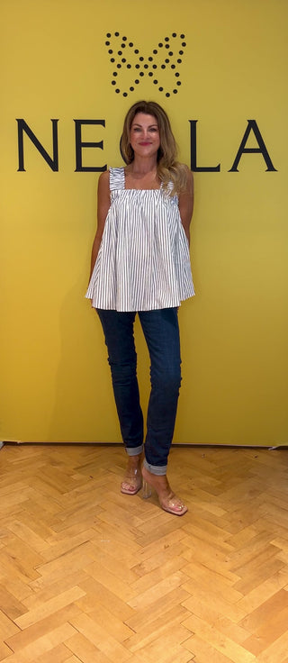 Noddie Stripe Top - Blue/Cream