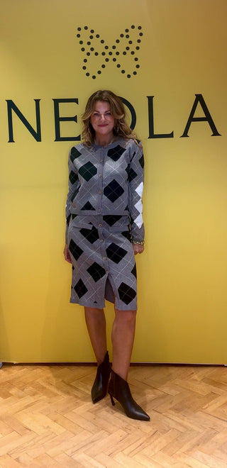 Zelina Argyle Knit Suit - Grey