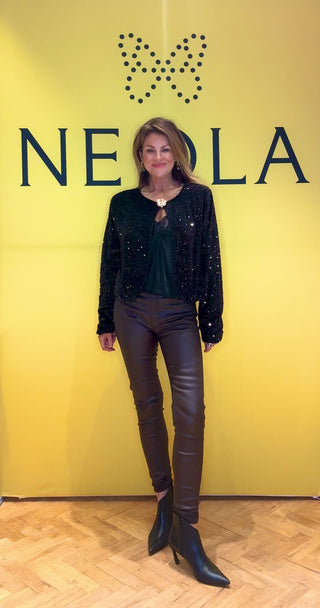 Lyra Velvet Sequin Cardigan - Chocolate Brown 