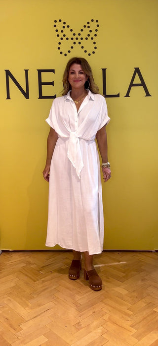 Shapiro Linen Mix Dress - White
