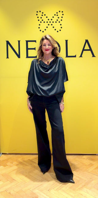 Heather- Black- Satin Blouse