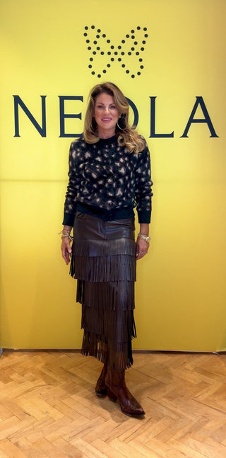 Frida Fringe Leather Skirt - Choco