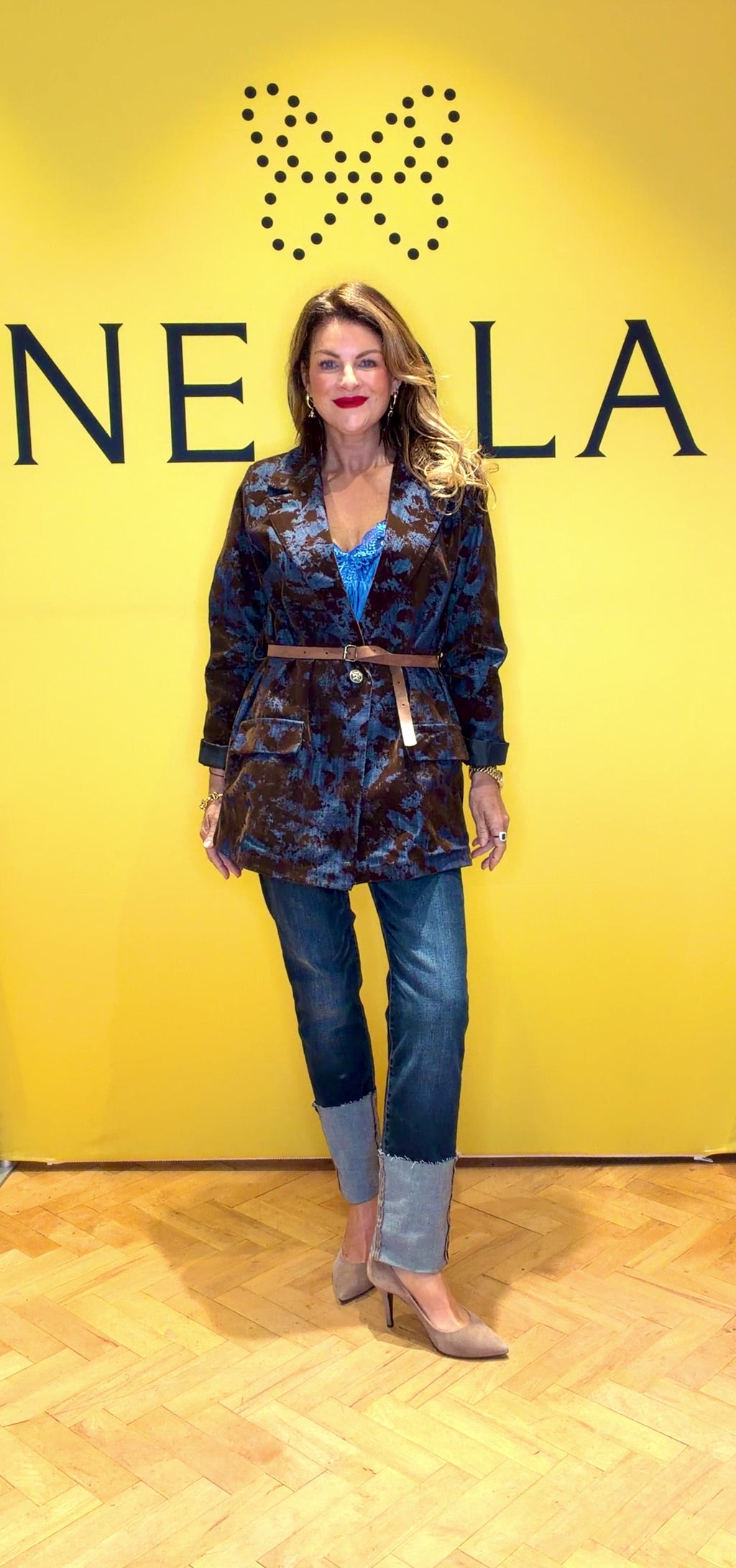 Saskia-Marble Denim & Velvet Blazer