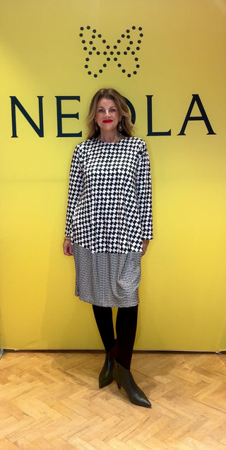 Lally Houndstooth Pattern- Dress- Black and White