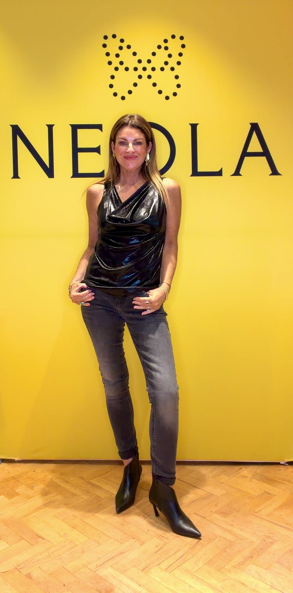 Kourtney- Shiny Black-Cowl Neck