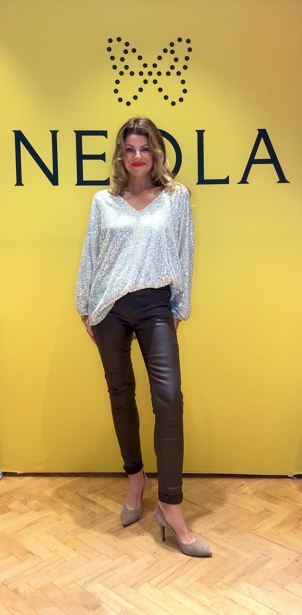 Elsa - Champagne V Neck Sequin Top