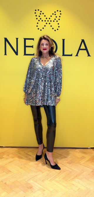 Tiffany- Metallic Grey Sequin- Top
