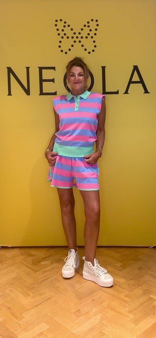Le Mar Stripe 2 Piece Short Set- Blue/Pink