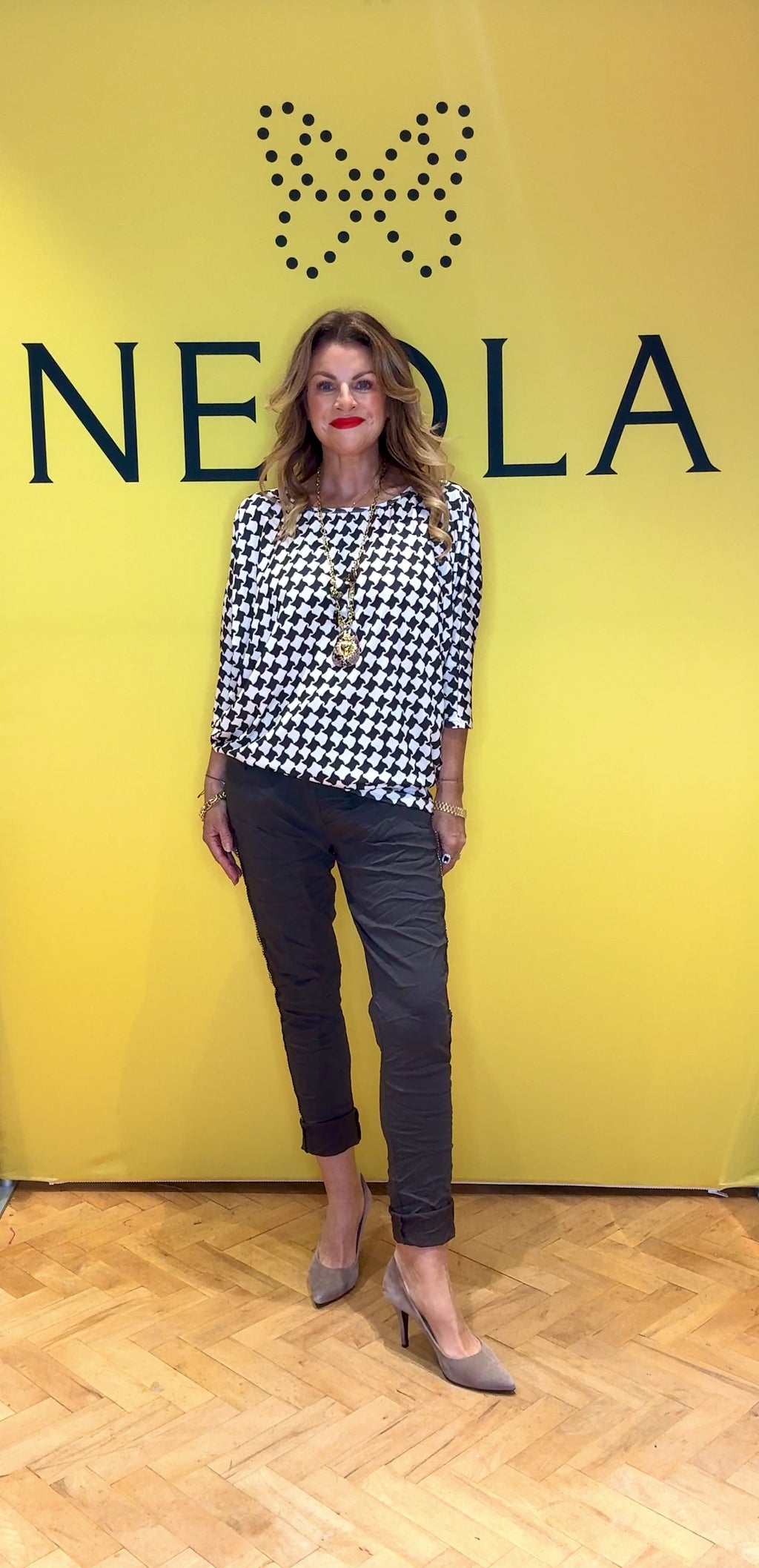 Houndstooth Top- Choc and Cream