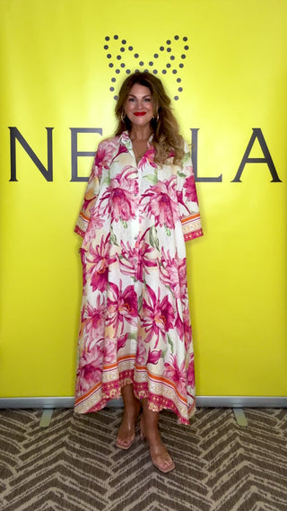 Fleur Floral Print Linen Dress - Pink Multi