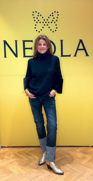 Tina Soft Knit with Fur Cuff - Navy