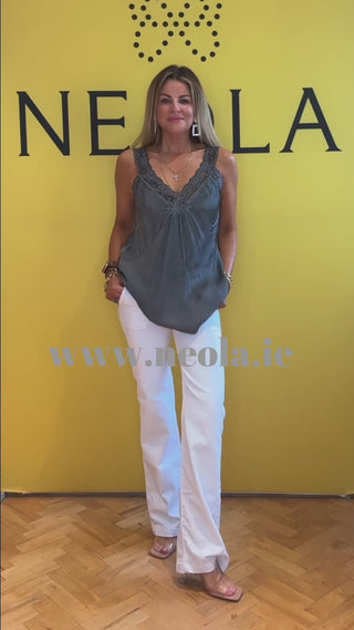 Satin Cami with lace neckline -  grey-www.neola.ie