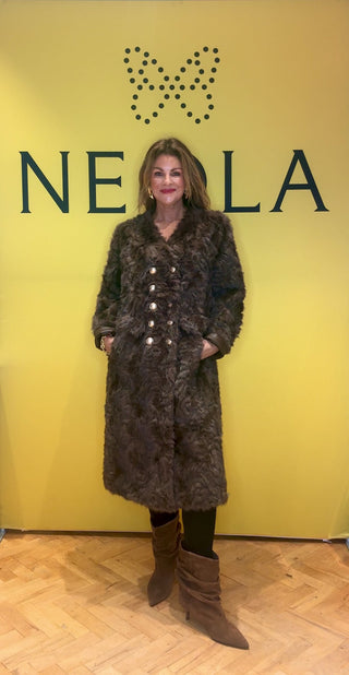 Alanis Button Fur Coat - Brown