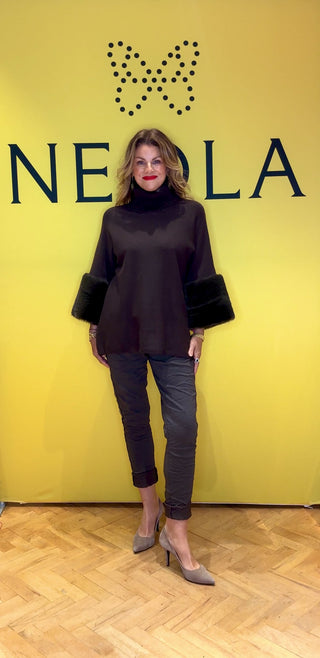 Tina Soft Knit with Fur Cuff - Choco