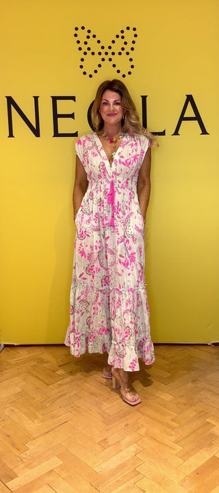 Zante Sleeveless Long Dress - Pink/Soft Green