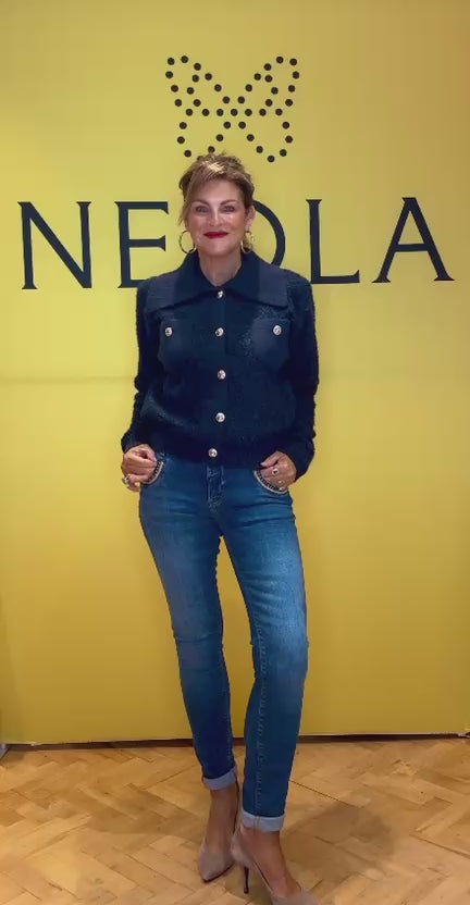 Nadia Knit Coatigan with Collar - Navy