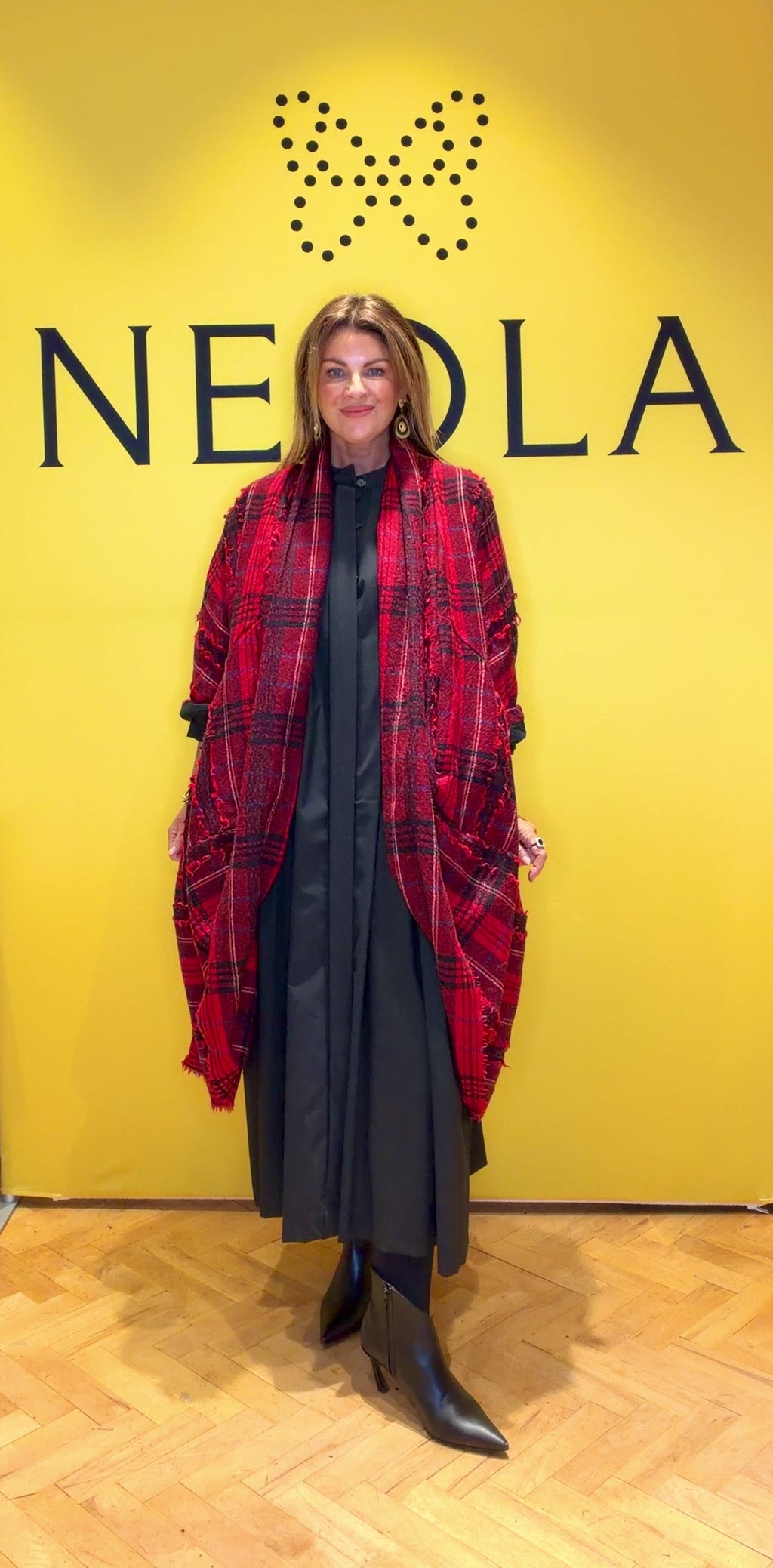 Vivienne W. Check Draping Coat - Red